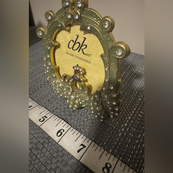 CBK Ltd Metal Enamel Rhinestone Peacock Photo Frame 4.5" x 4.5" - Picture 2 of 4